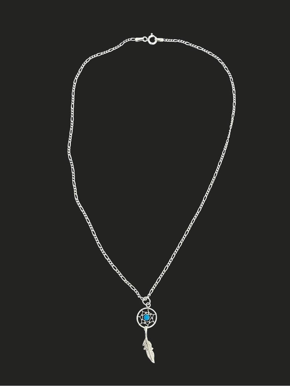 Sterling Silver Dreamcatcher Pendant Necklace with Blue Accent